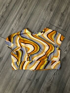 Urban Outfitters Retro Swirl Crop Top - Yellow, Brown, Blue, Cream
